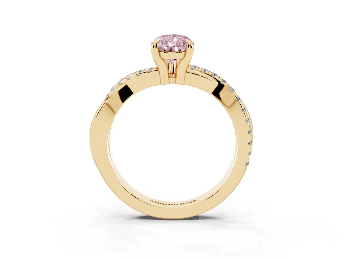 Fancy Pink Pear Cut Cut Diamond Twist Band Solitaire with Prong Setting Yellow gold