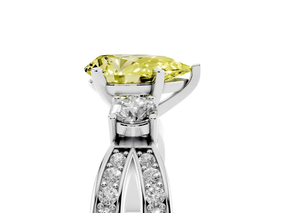 Fancy Yellow Three-Stone Pear Cut Cut Diamond Twist Band with Prong Setting Platinum
