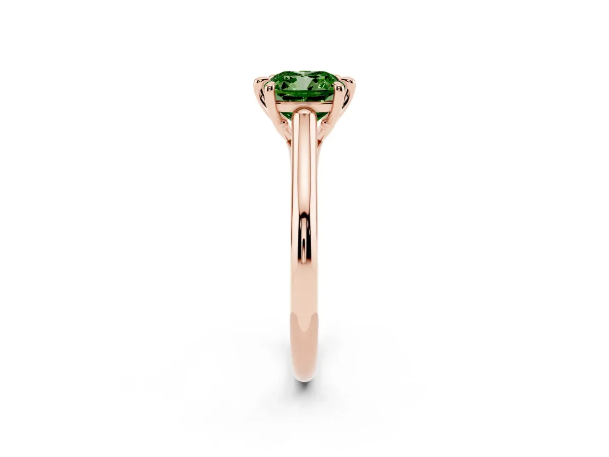 Fancy Green Cushion Cut Solitaire Engagement Ring with Six-Prong Setting and Classic Band Rose gold