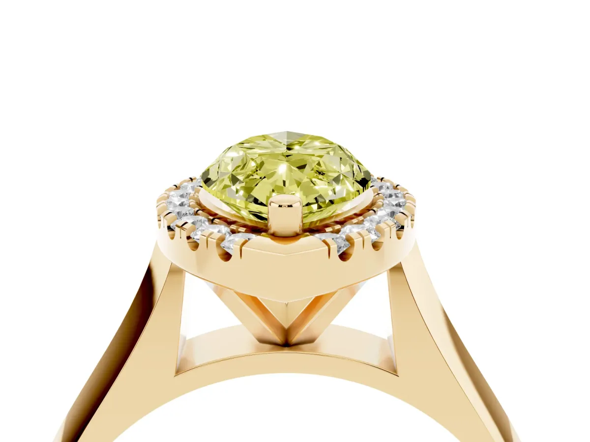 Fancy Yellow Marquise Cut Cut Halo Solitaire Engagement Ring with Square Band and Four-Prong Setting Yellow gold