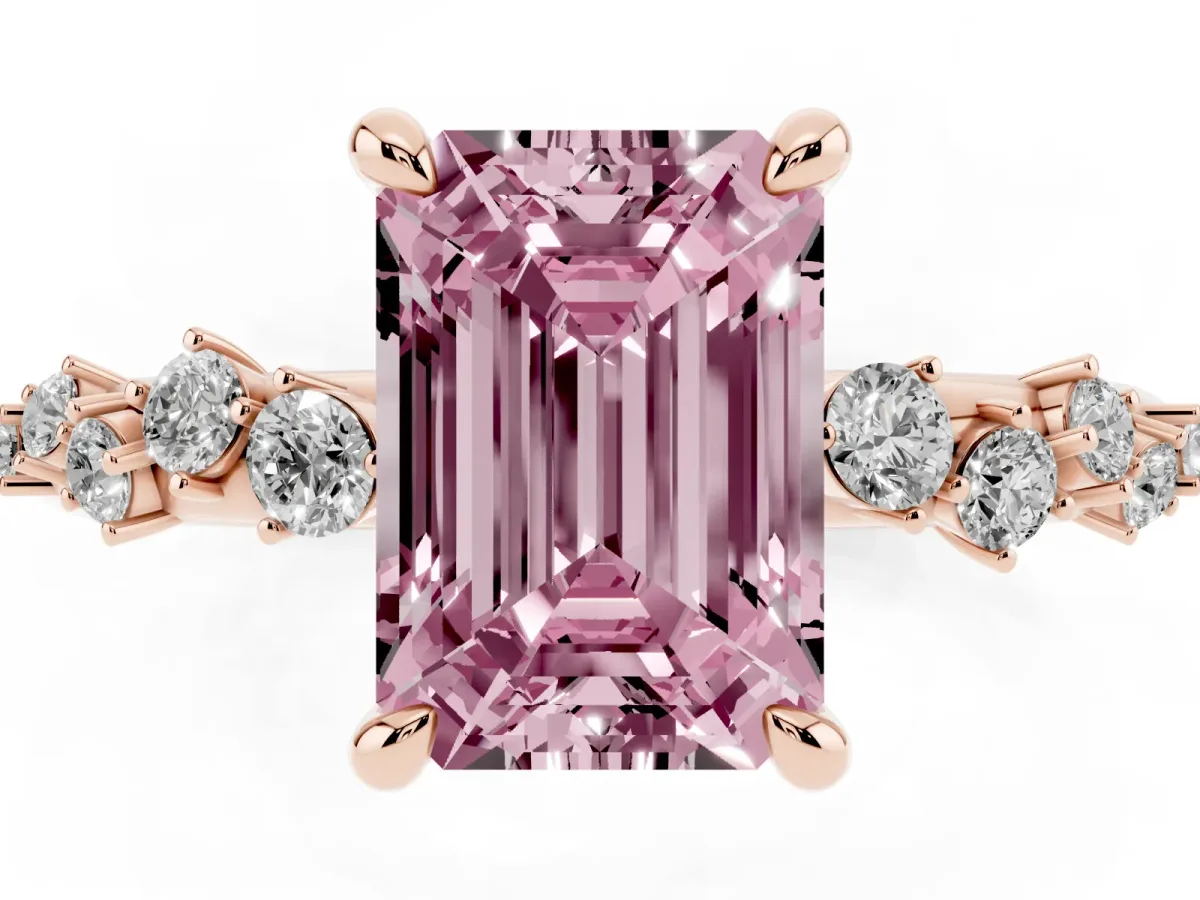 Fancy Pink Emerald Cut Cut Diamond Vine Band with Four-Prong Setting Rose gold
