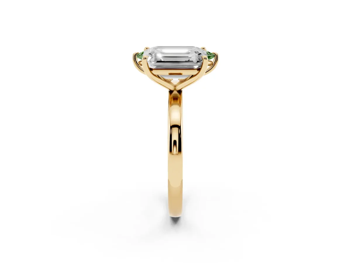 Fancy Green Marquise Cut and Emerald Cut Toi Moi Ring with Prong Setting Yellow gold