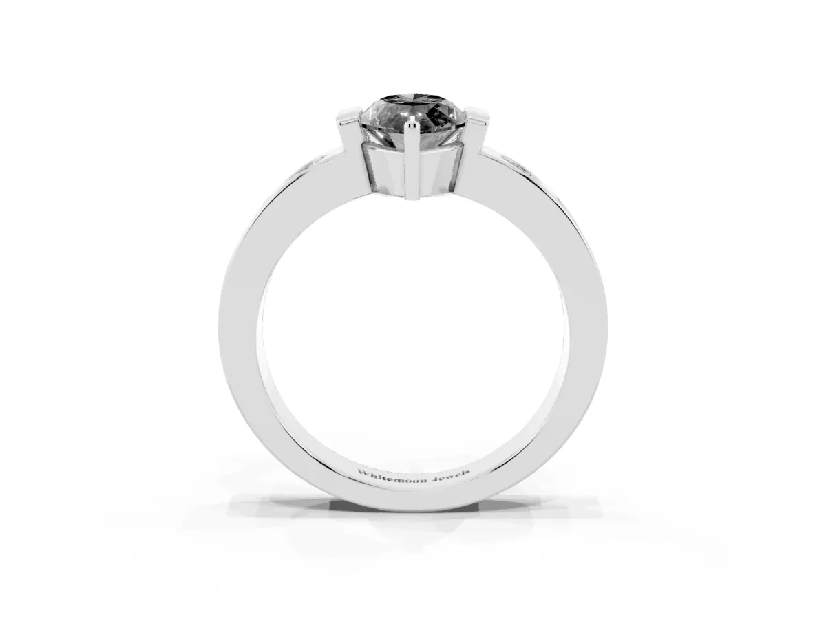 Fancy Black Marquise Cut Brilliant Channel-Set Diamond Ring with Bezel Prong Setting Silver