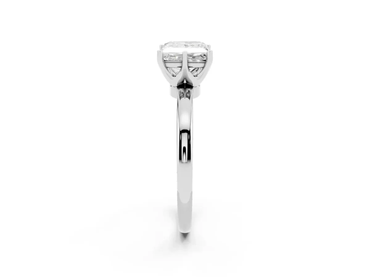 Princess Cut Solitaire Diamond Ring with Six-Prong Setting on a Classic Band Platinum