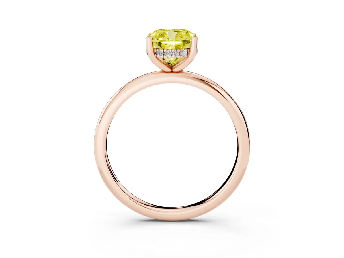 Fancy Yellow Cushion Cut Cut Solitaire Engagement Ring with Four-Prong Setting and Classic Band Rose gold