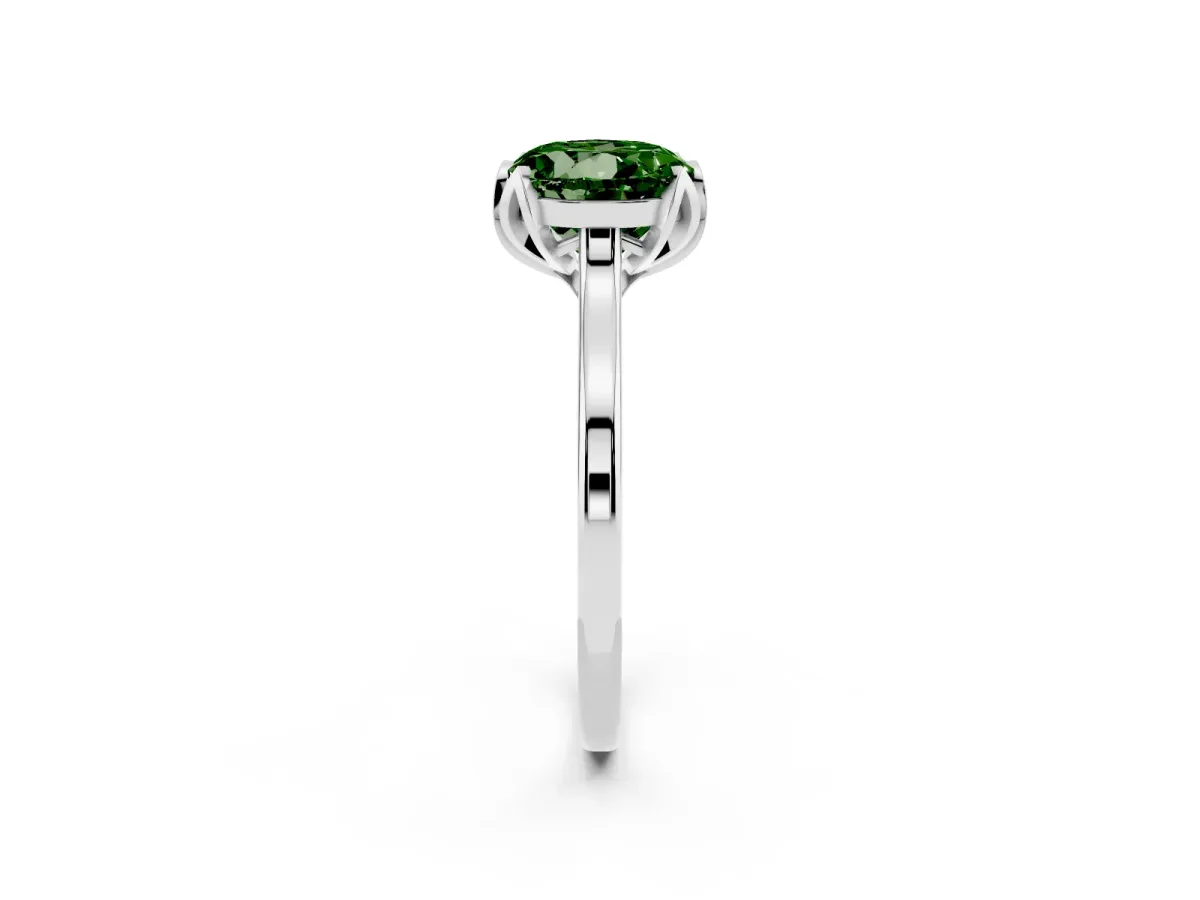 Fancy Green Round Cut Diamond Solitaire Ring with Flower Prong Setting and Classic Band Silver