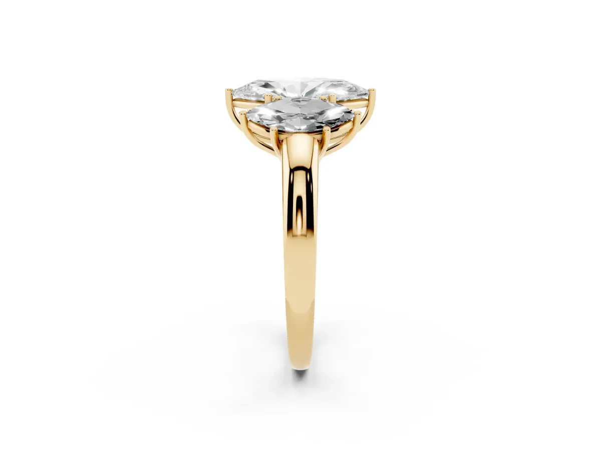 Marquise Cut Diamond Three-Stone Ring with Four-Prong Setting and Classic Band Yellow gold