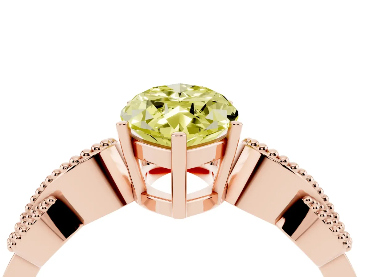 Fancy Yellow Marquise Cut Solitaire Milgrain Leaf Band with Prong Setting Rose gold