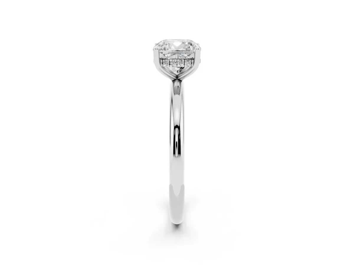 Cushion Cut Cut Solitaire Engagement Ring with Four-Prong Setting and Classic Band Silver