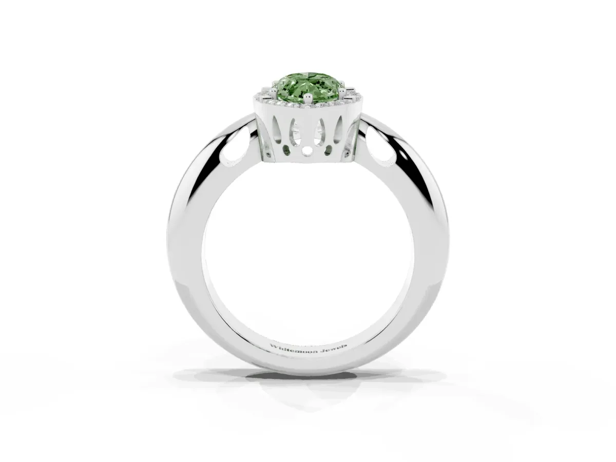 Fancy Green Marquise Cut Cut Diamond Halo Engagement Ring with Split Shank and Four-Prong Setting Silver