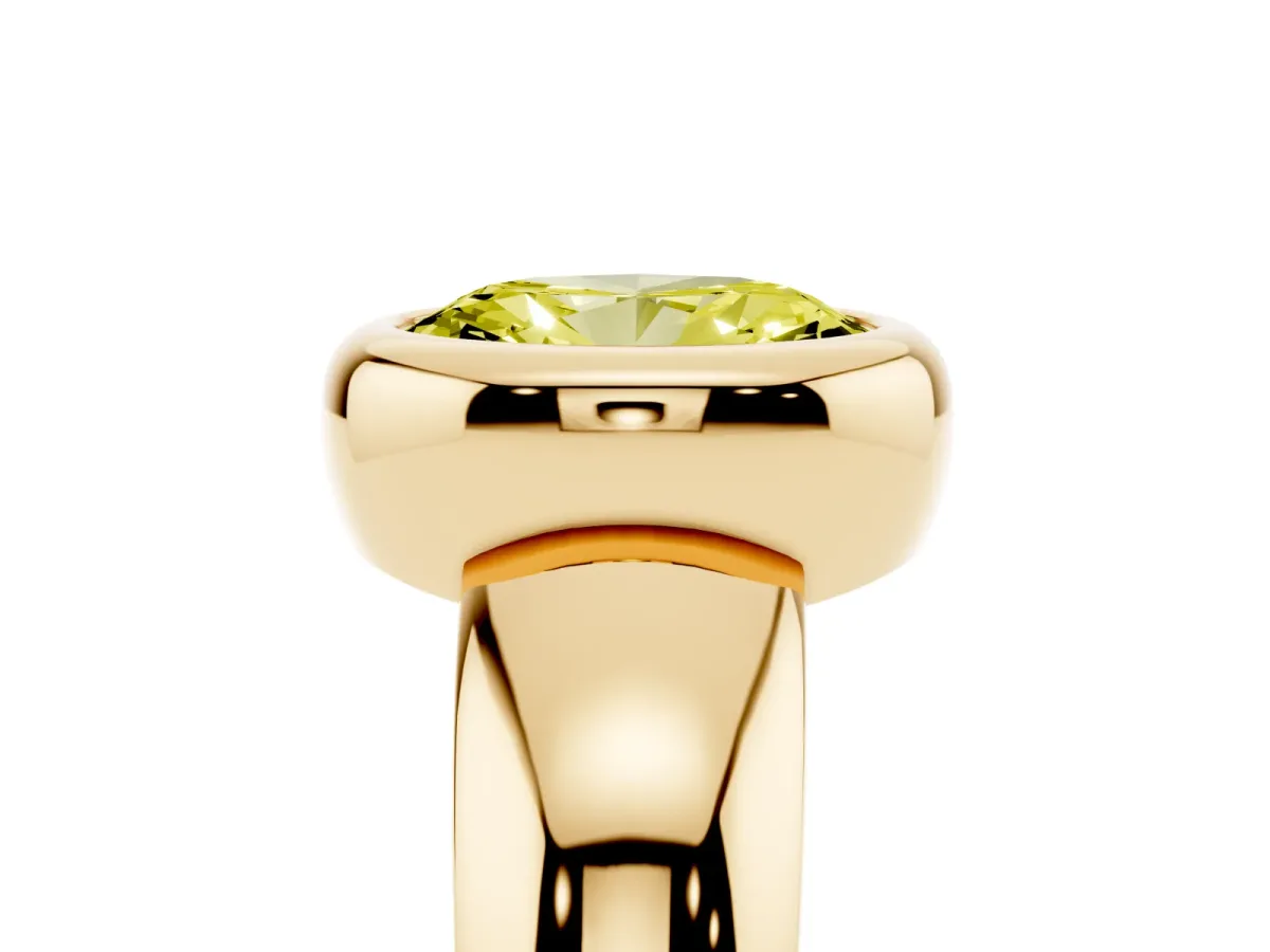 Fancy Yellow Bezel Set Oval Cut Solitaire Ring with Wide Band Yellow gold