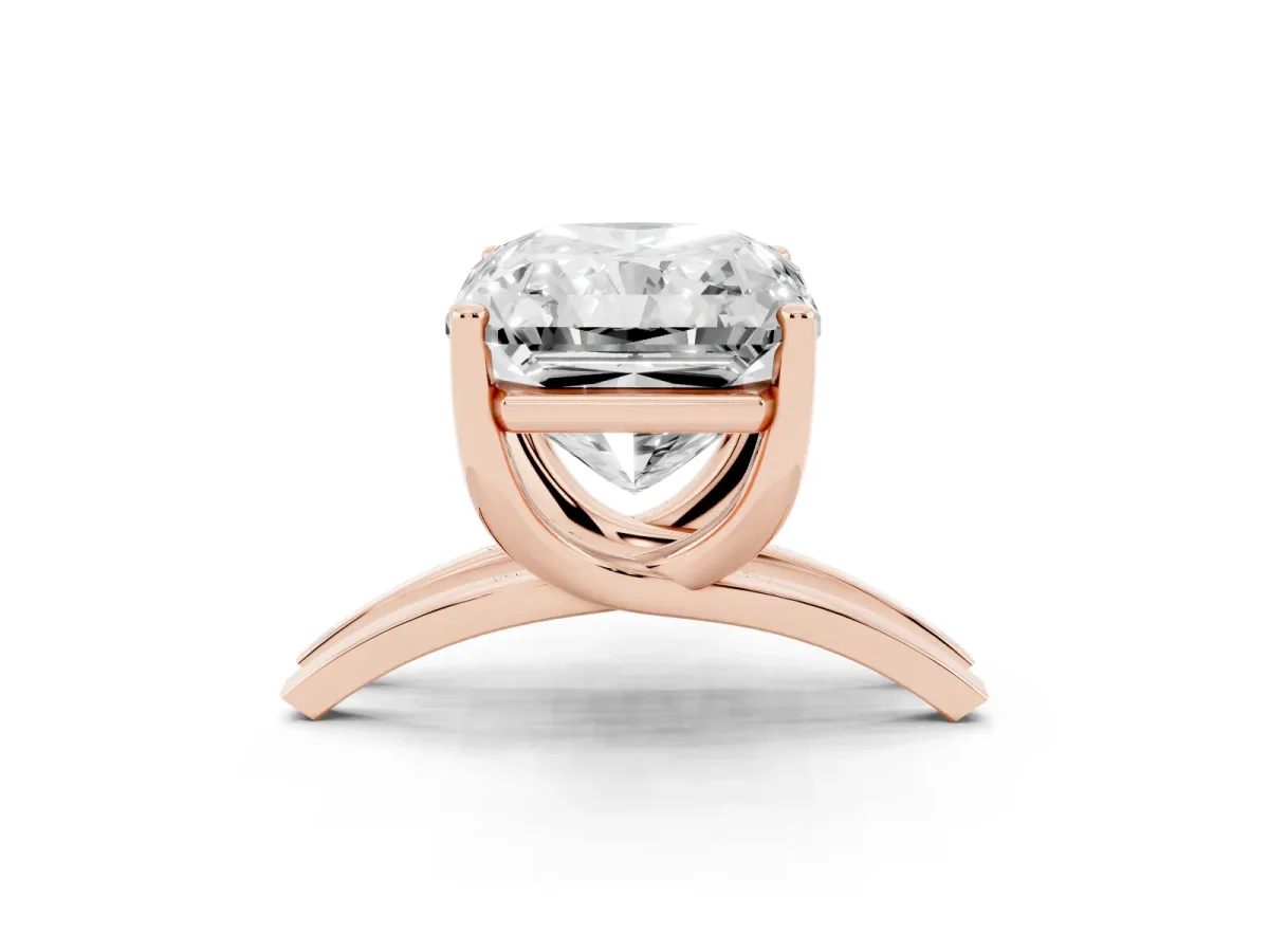 Radiant Cut Cut Diamond Solitaire Engagement Ring with Tapered Plain Band and Four-Prong Setting Rose gold
