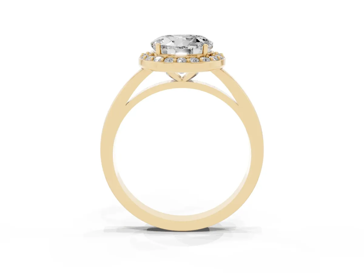 Round Cut Halo Diamond Ring with Solitaire Band and Prong Setting Yellow gold