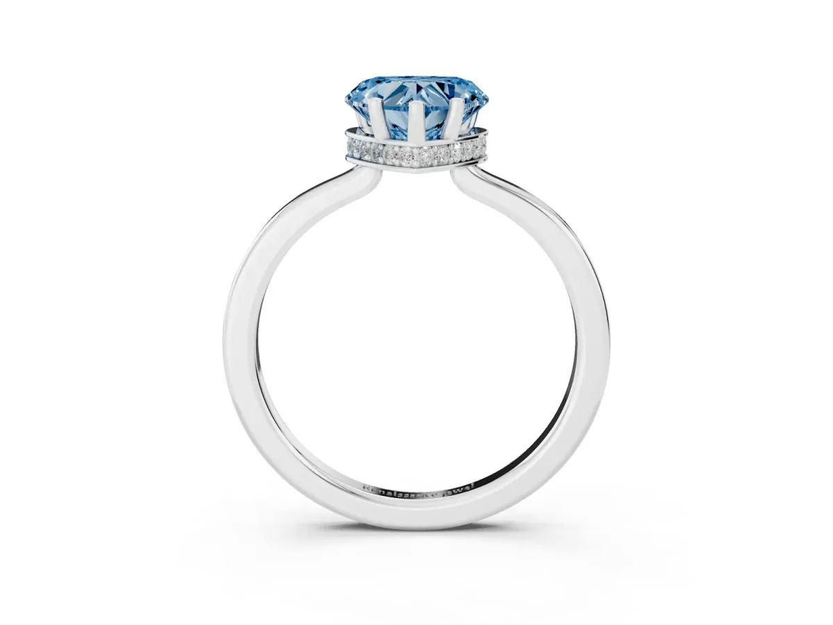 Fancy Blue Heart Cut Cut Solitaire Engagement Ring with Four-Prong Setting on a Classic Band Silver