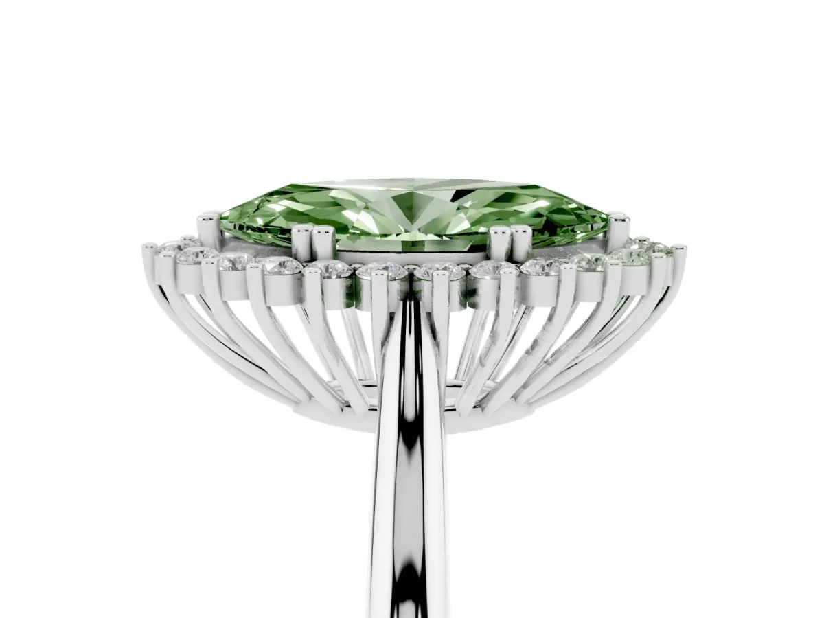 Fancy Green Marquise Cut Cut Diamond Halo Ring with Solitaire Band and Prong Setting Platinum