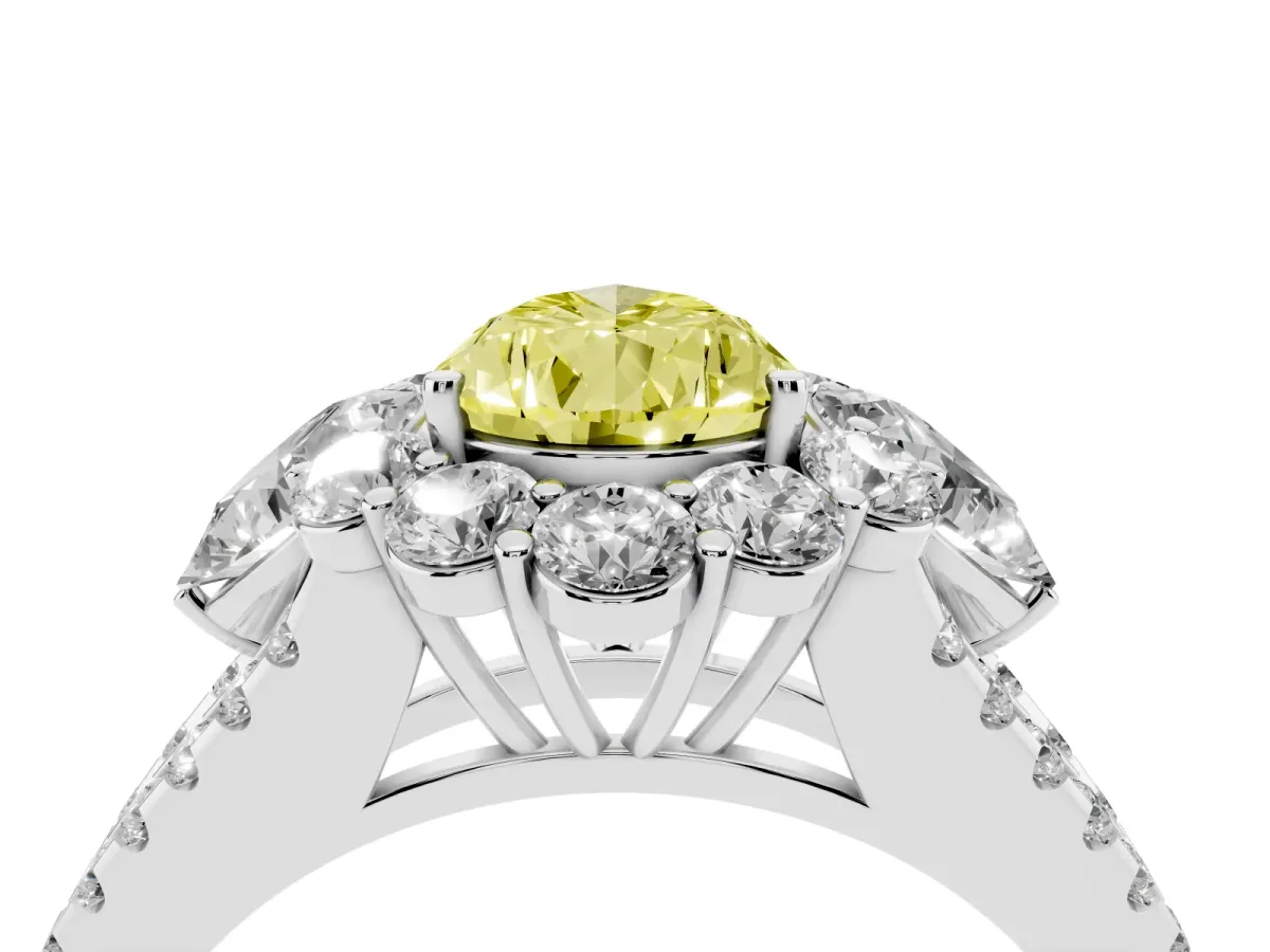 Fancy Yellow Pear Cut Halo Split Shank Diamond Engagement Ring with Prong Setting Platinum