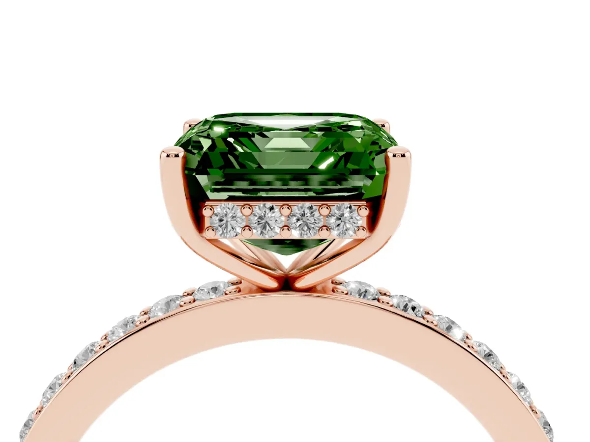 Fancy Green Asscher Cut Cut Diamond Pavé Band Ring with Four-Prong Setting Rose gold