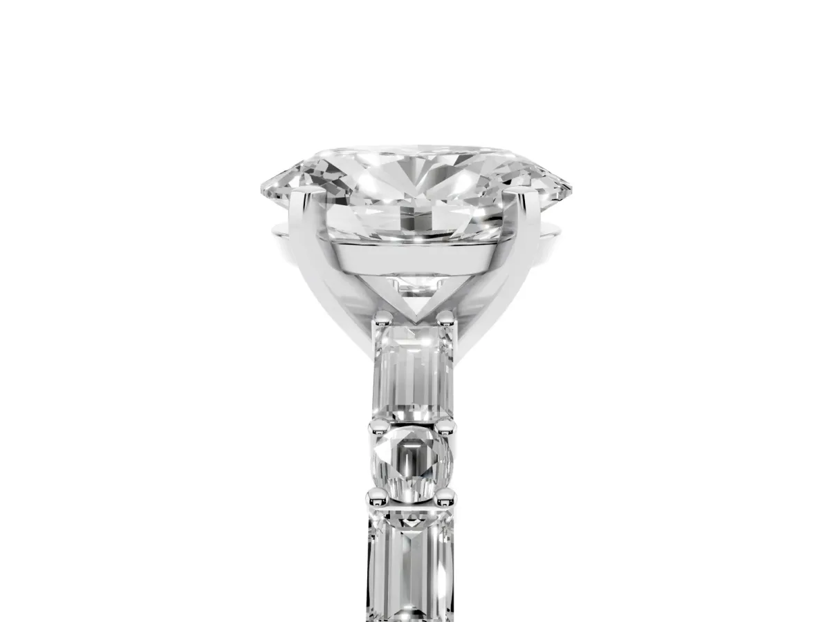 Oval Cut Diamond Solitaire with Side Baguettes and Channel Set Band Platinum