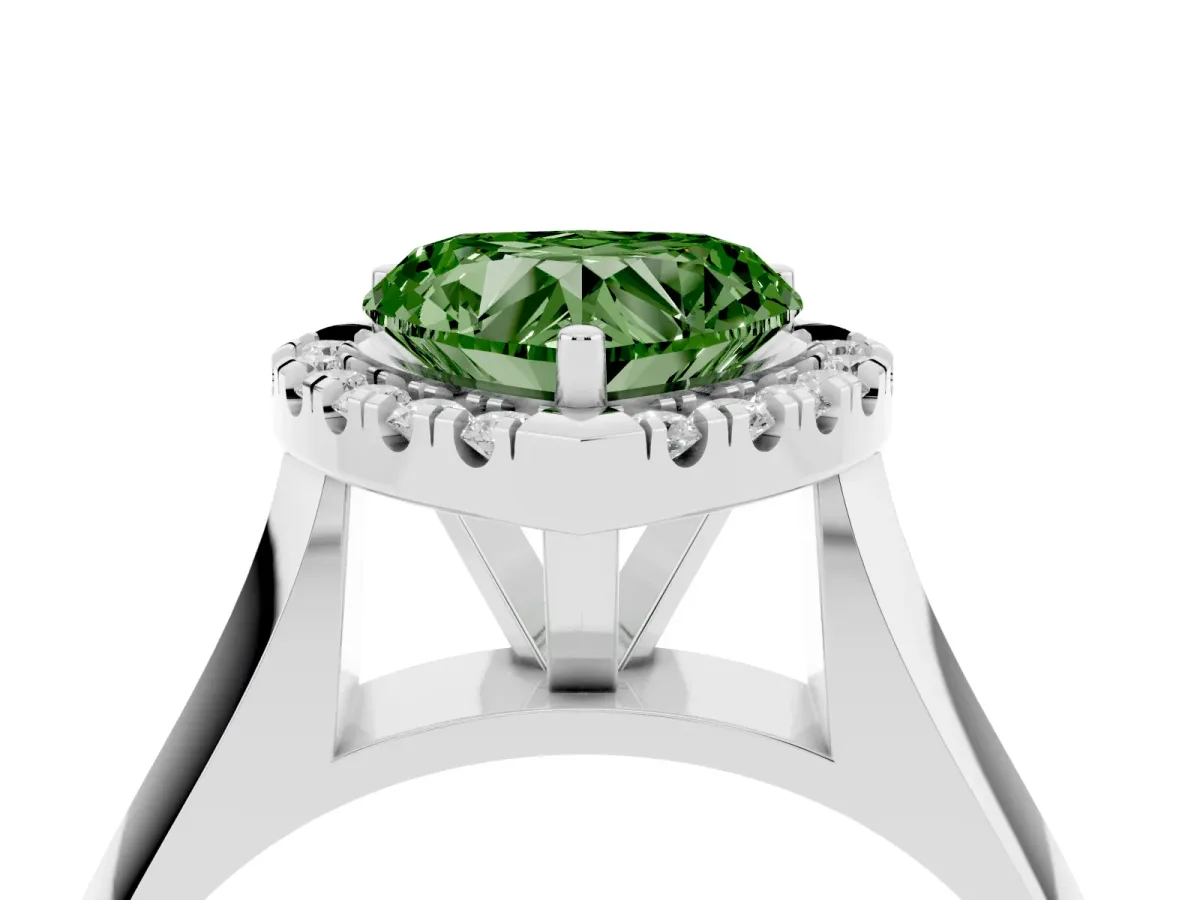 Fancy Green Heart Cut Cut Halo Solitaire Engagement Ring with Square Band and Four-Prong Setting Silver
