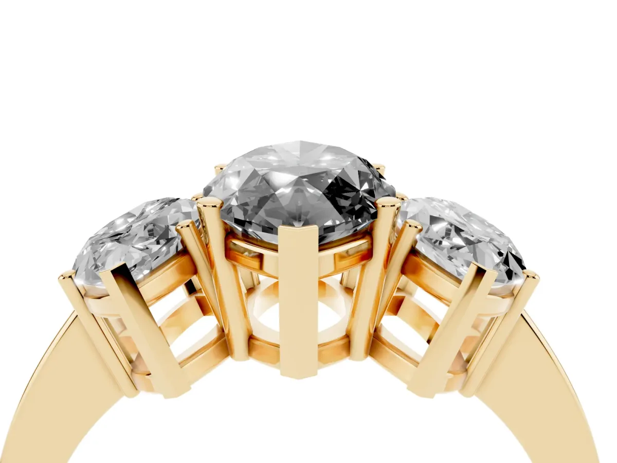 Fancy Black Three-Stone Marquise Cut Cut Diamond Engagement Ring with Flat Band and Four-Prong Setting Yellow gold