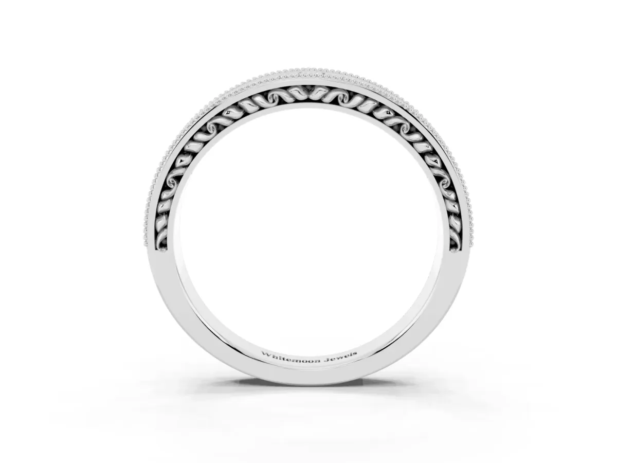 Pavé Round Diamond Eternity Band with Milgrain Edge Silver