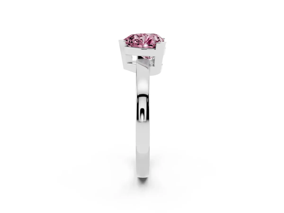 Fancy Pink Heart Cut Cut Solitaire Ring with Four-Prong Setting and Classic Band Silver