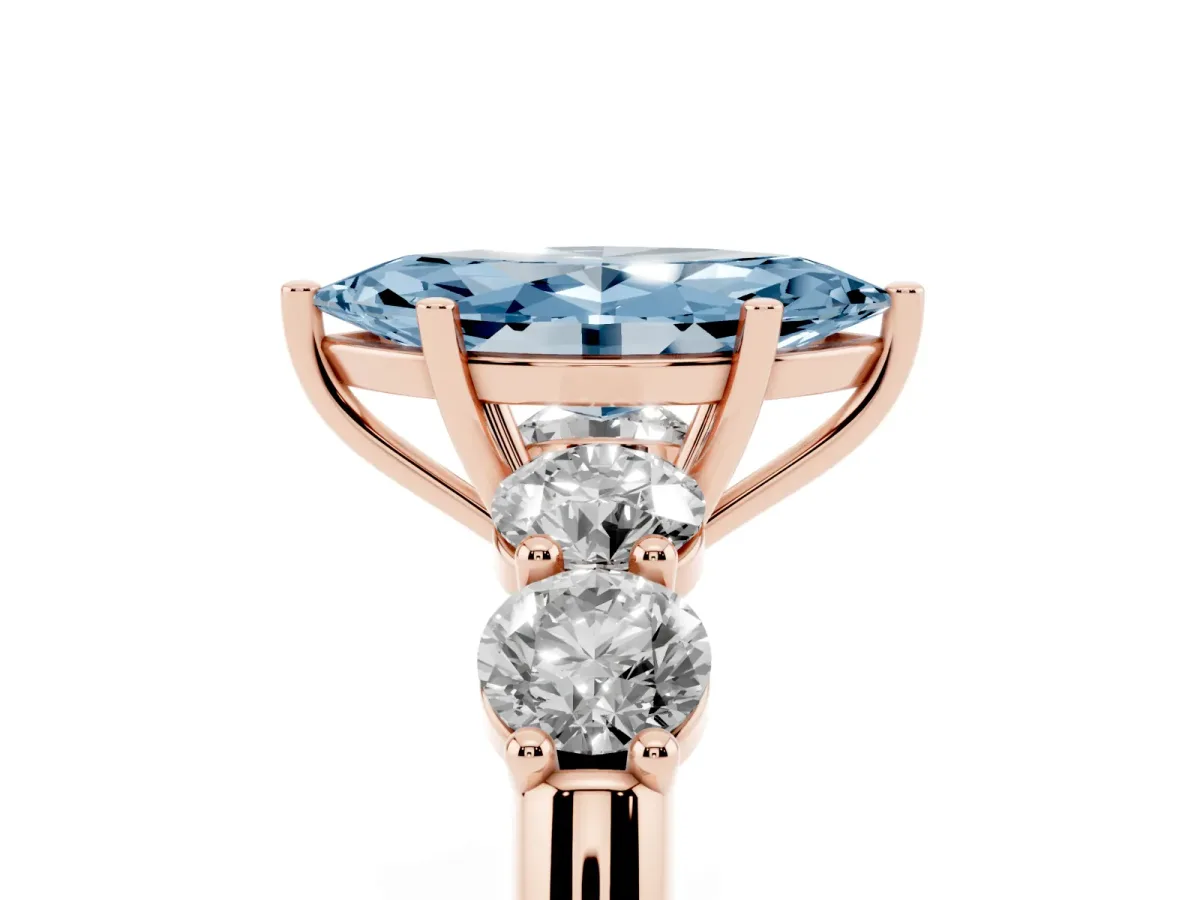 Fancy Blue Marquise Cut Cut Five-Stone Prong Set Diamond Ring with Classic Band Rose gold