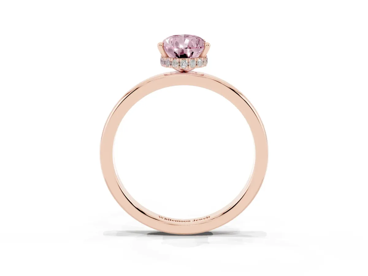 Fancy Pink Pear Cut Solitaire Engagement Ring with Cathedral Band and Four-Prong Setting Rose gold