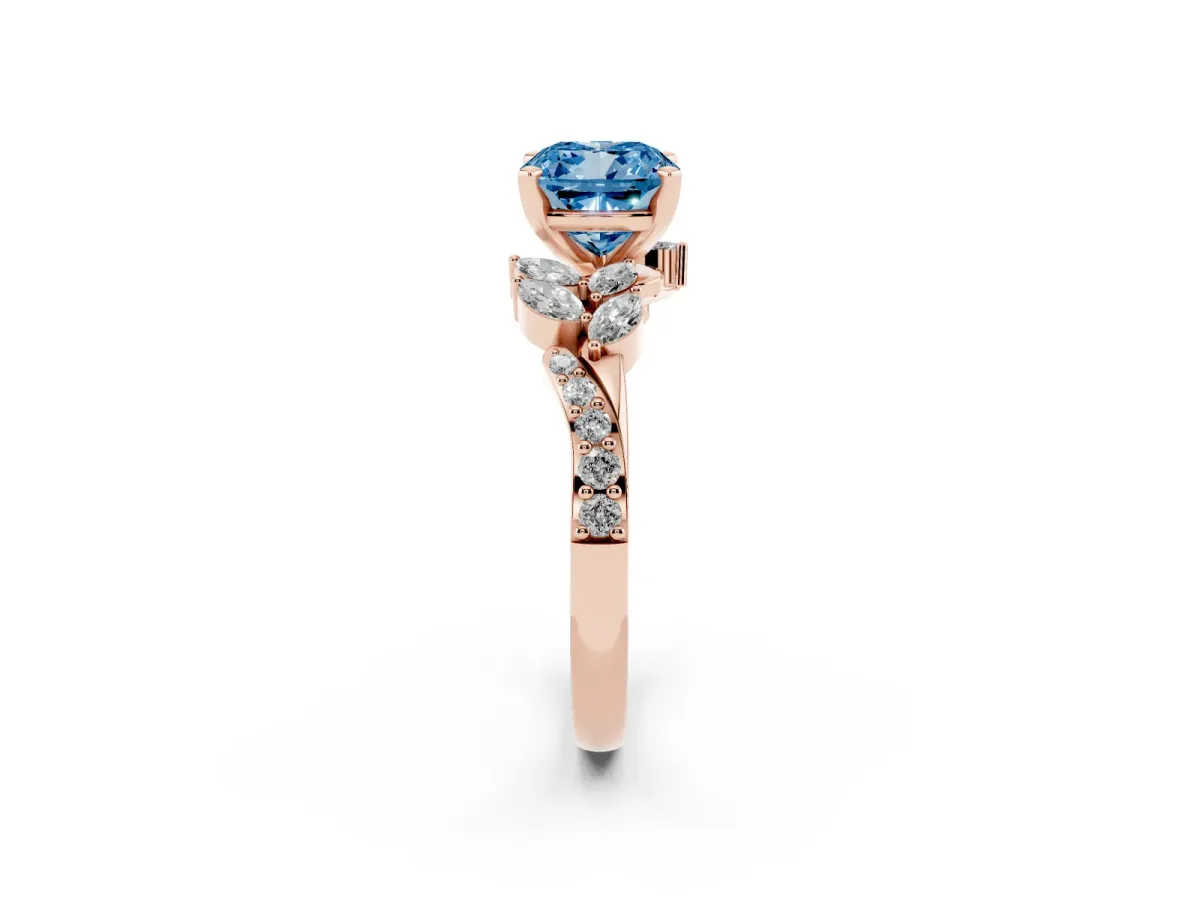 Fancy Blue Cushion Cut Solitaire Marquise Twist Band with Six-Prong Setting Rose gold