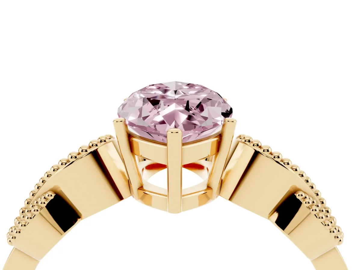 Fancy Pink Marquise Cut Solitaire Milgrain Leaf Band with Prong Setting Yellow gold