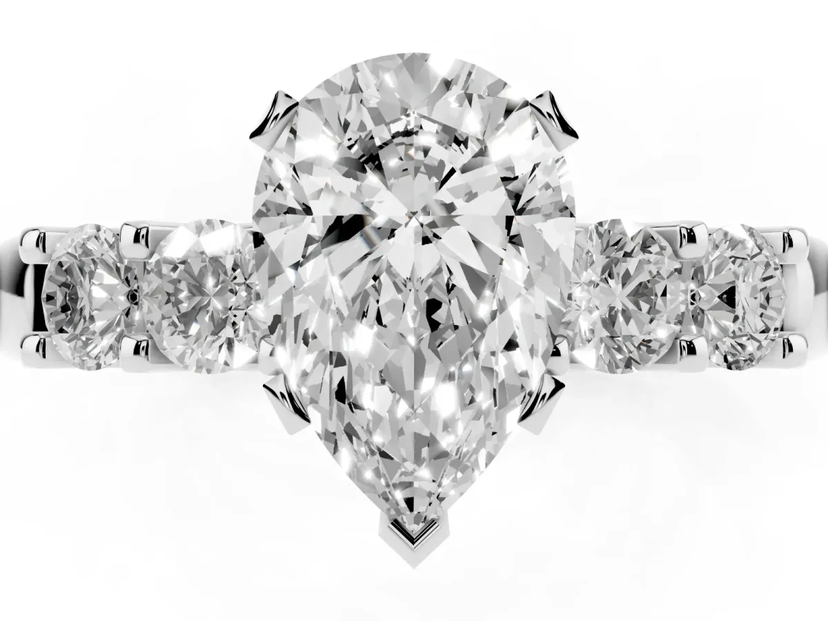 Pear Cut Brilliant Cut Diamond Five-Stone Prong Set Engagement Ring with Channel Band Silver