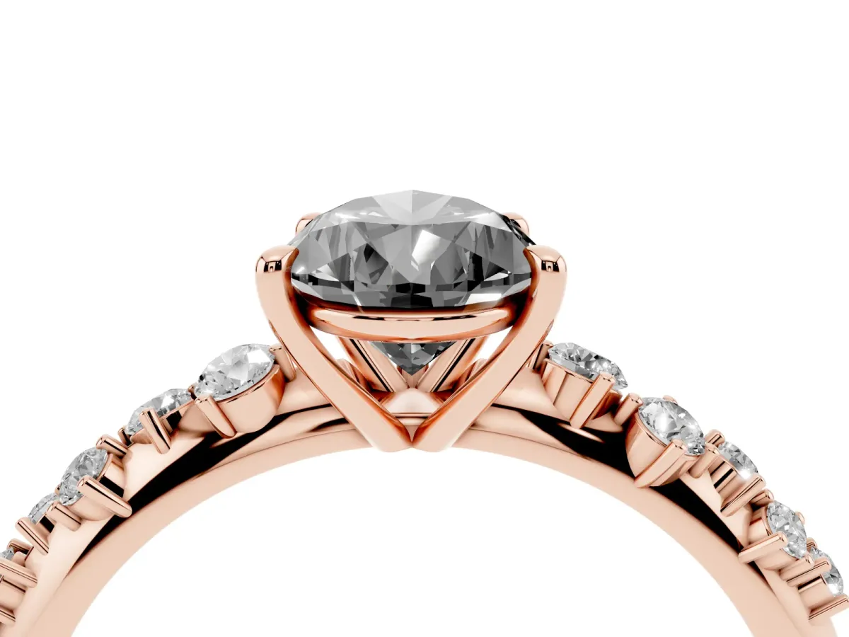 Fancy Black Pear Cut Diamond Cluster Side Stone Solitaire Ring with Prong Setting Rose gold