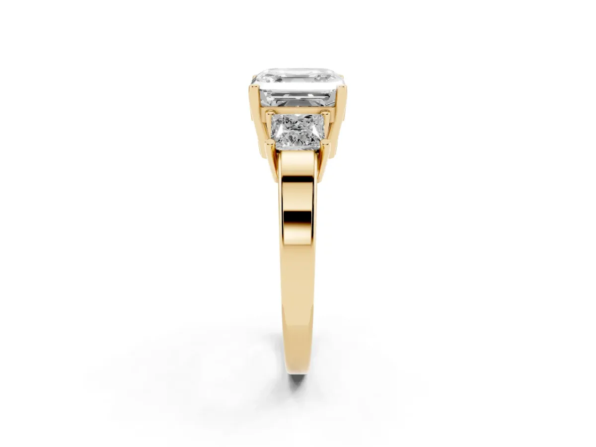 Three-Stone Asscher Cut Cut Solitaire Ring with Prong Setting Yellow gold