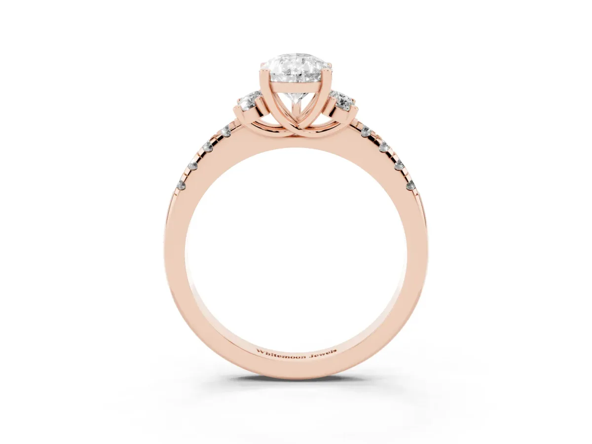 Pear Cut Diamond Three-Stone Pave Band with Four-Prong Setting Rose gold