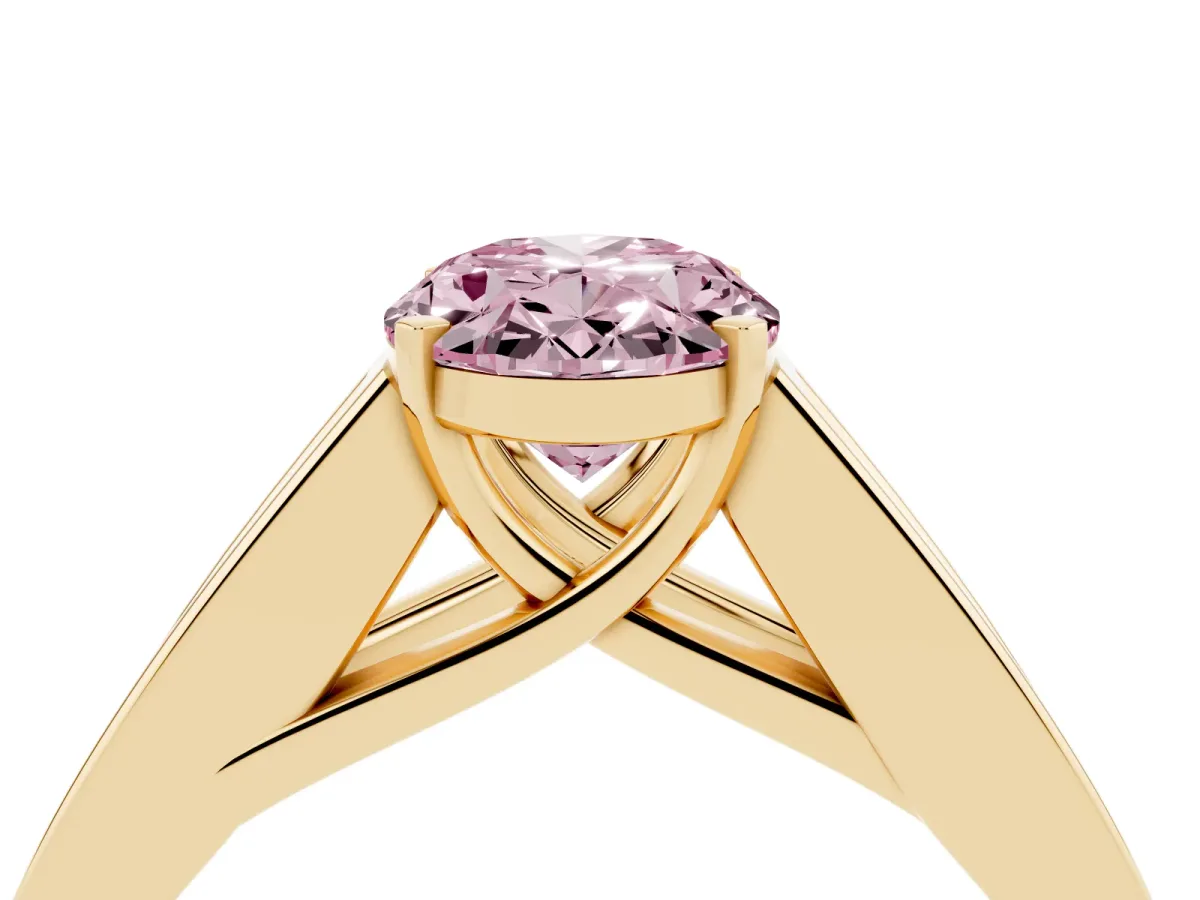 Fancy Pink Oval Cut Cut Channel Set Solitaire Ring with Four-Prong Setting Yellow gold