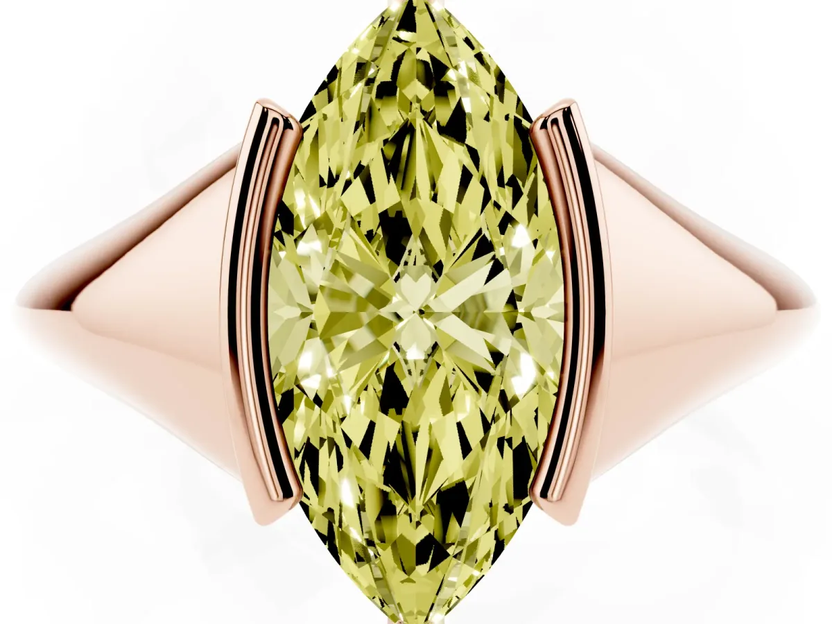 Fancy Yellow Marquise Cut Solitaire Tension Set Diamond Ring Rose gold
