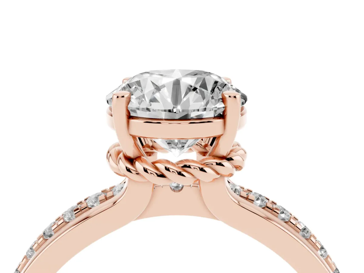 Round Cut Solitaire Diamond Ring with Channel Set Band and Six-Prong Setting Rose gold