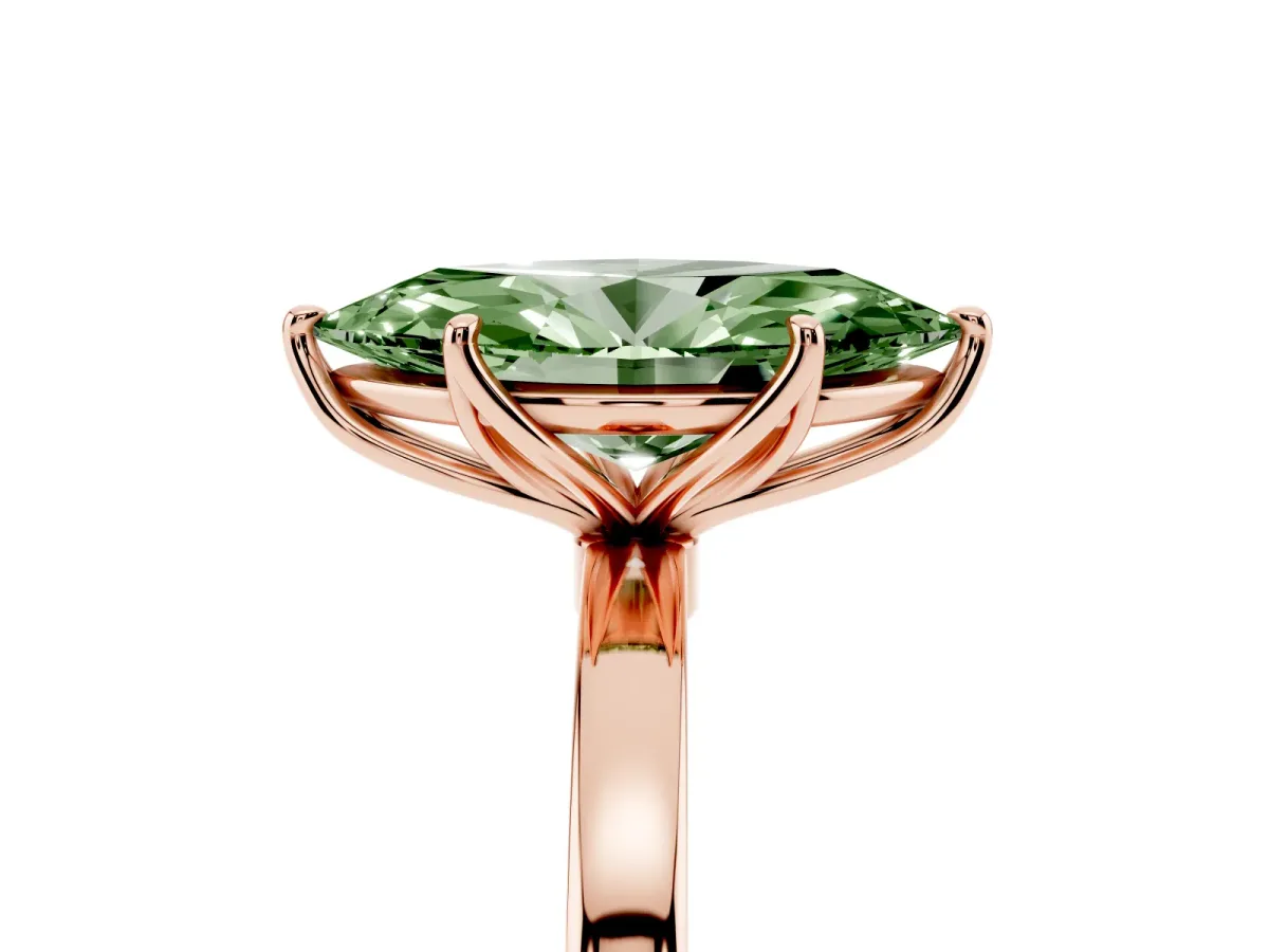 Fancy Green Marquise Cut Diamond Solitaire Ring with Thin Band and Prong Setting Rose gold