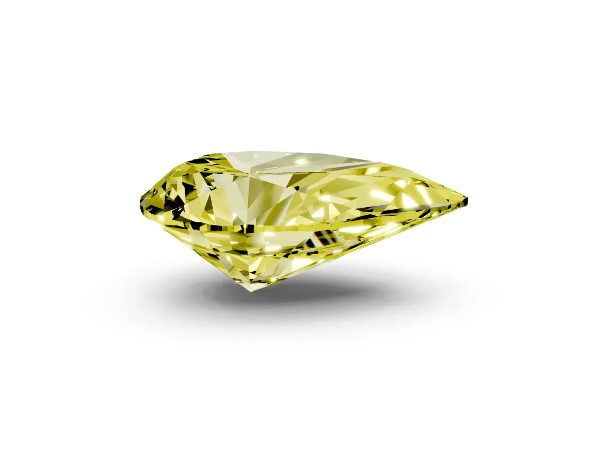 Fancy Yellow Pear Cut Diamond Ring with Marquise Side Stones and Prong Setting Yellow gold