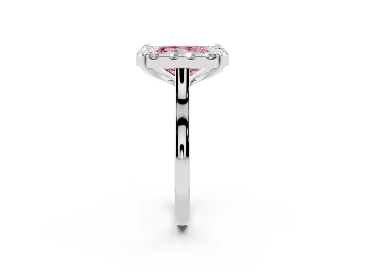Fancy Pink Radiant Cut Diamond Cluster Halo Solitaire with Four-Prong Setting Silver