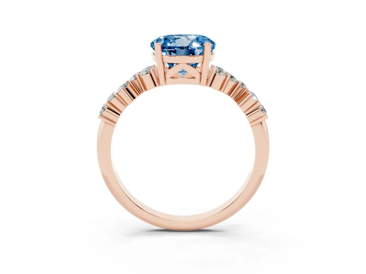 Fancy Blue Round Cut Diamond Scattered Round Accent Ring with Prong Setting Rose gold