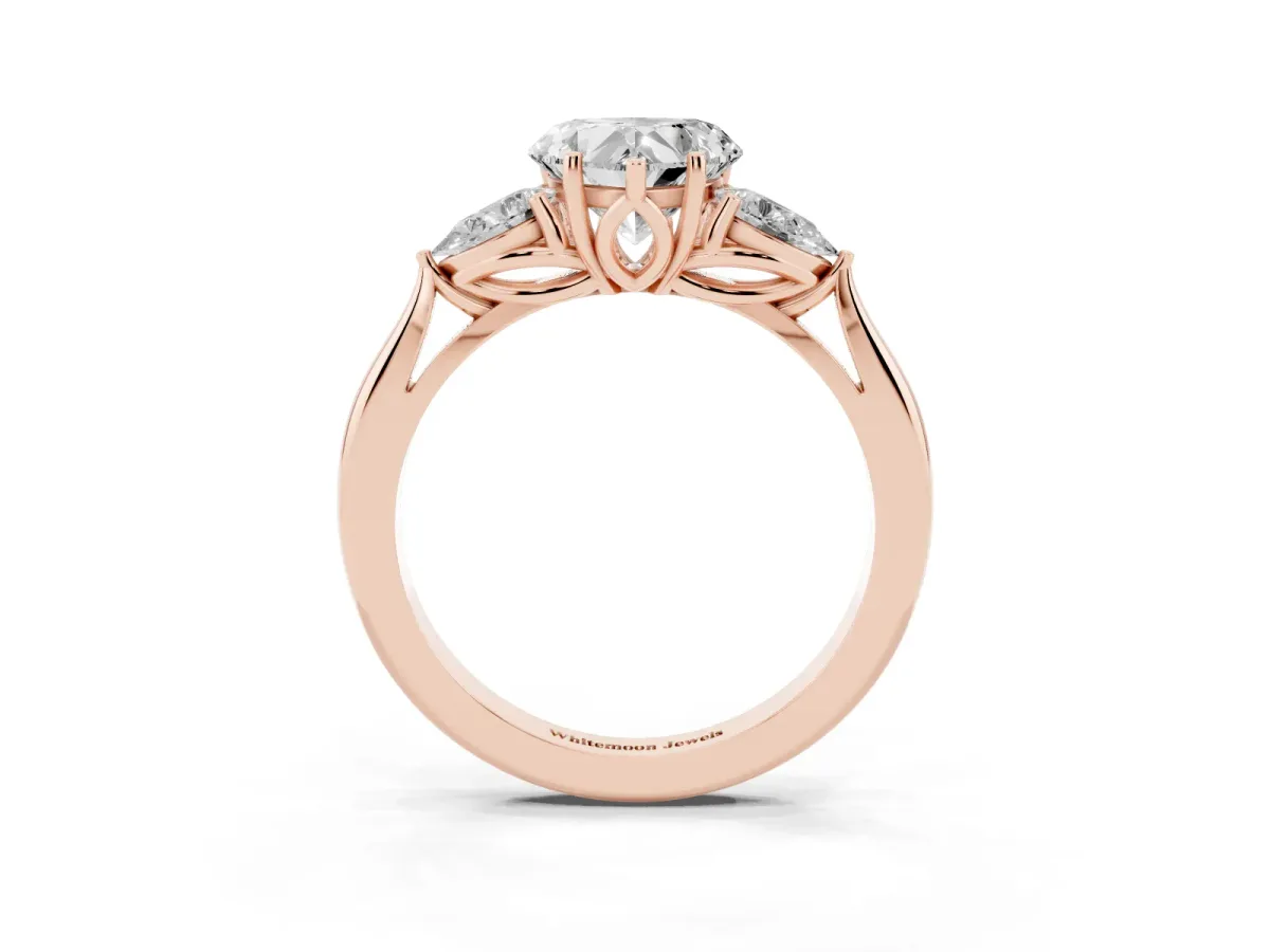 Three-Stone Heart Cut Brilliant Diamond Solitaire Ring with Tapered Band and Four-Prong Setting Rose gold