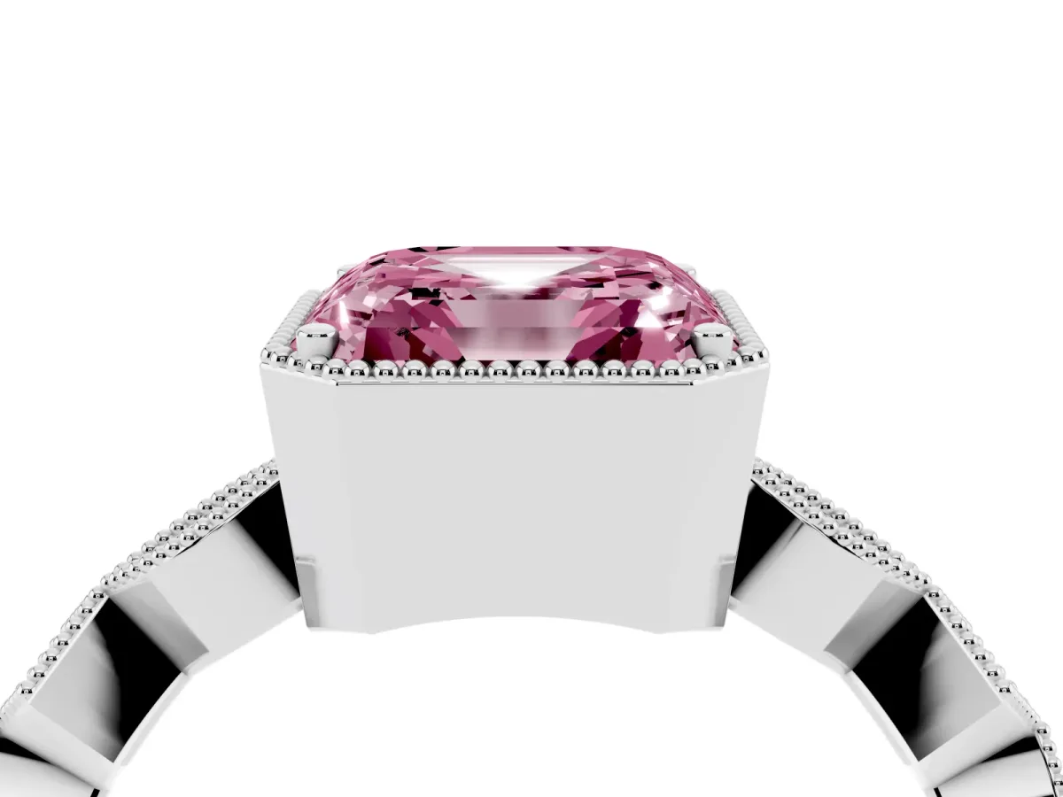 Fancy Pink Asscher Cut Milgrain Marquise Diamond Twist Band Ring Silver
