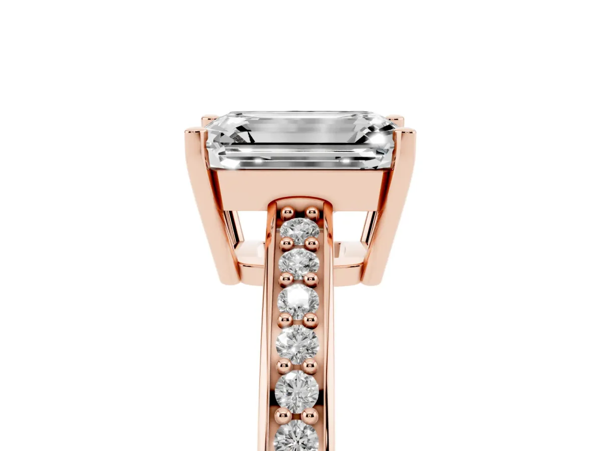 Emerald Cut Solitaire Pavé Band Prong Setting Ring Rose gold