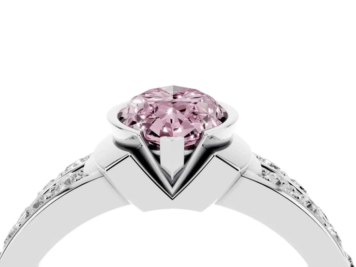 Fancy Pink Marquise Cut Brilliant Diamond Channel Set Wide Band Ring with Bezel Setting Platinum