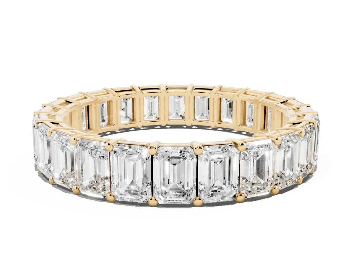 Emerald Cut Diamond Eternity Band with Shared Prong Setting Yellow gold