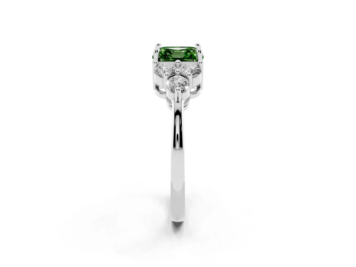 Fancy Green Asscher Cut Brilliant Diamond Cluster Accent Solitaire Ring with Prong Setting Platinum