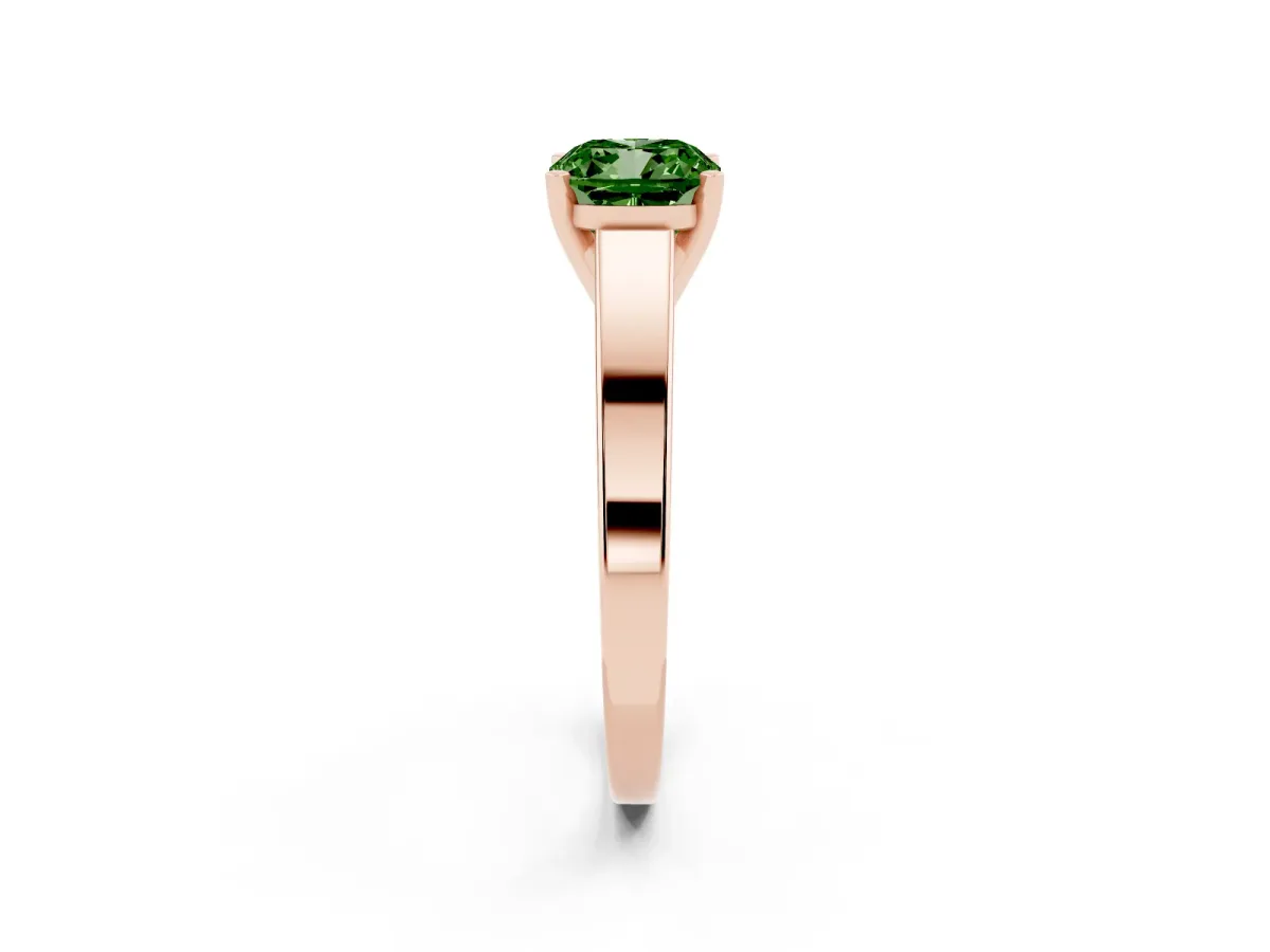 Fancy Green Cushion Cut Solitaire Engagement Ring with Four-Prong Setting and Tapered Band Rose gold