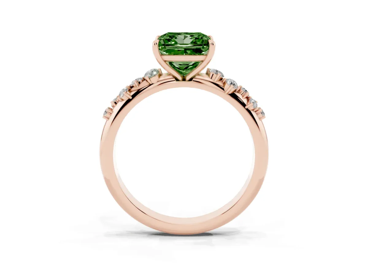Fancy Green Princess Cut Diamond Cluster Prong-Set Solitaire Ring Rose gold