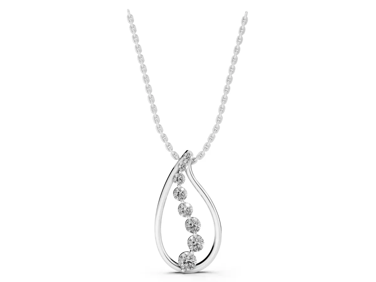 Teardrop Diamond Prong-Set Round Pendant Silver